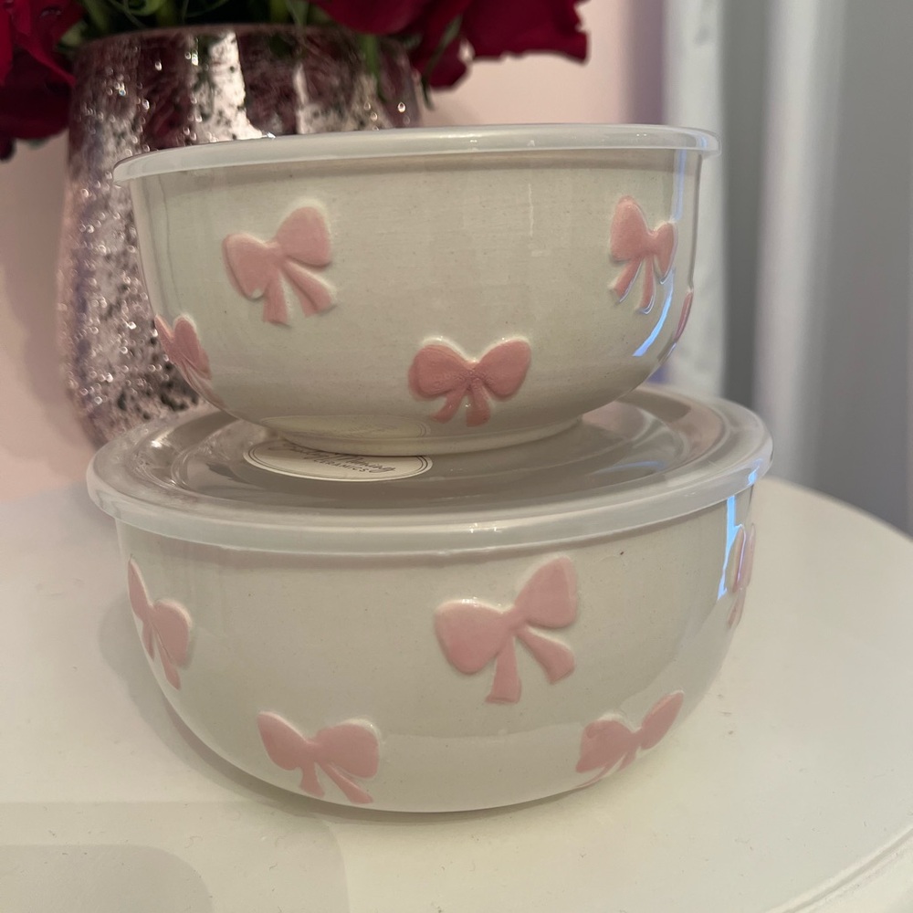 Charming Pink Bow Ceramic Bowls